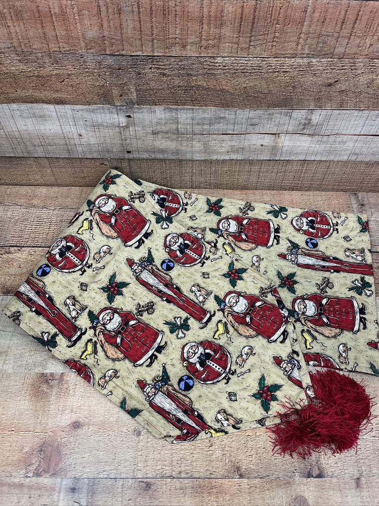 Santa Claus Christmas Table Runner 88” Long Handmade