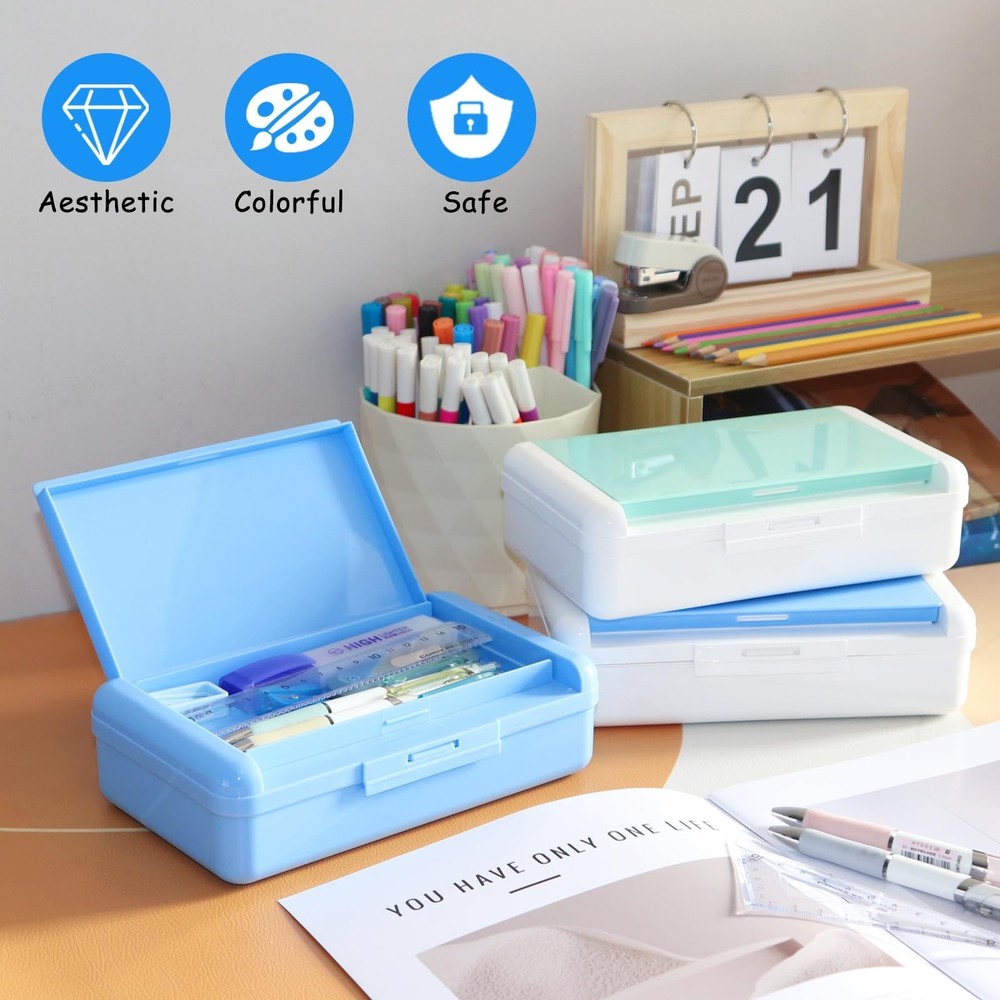 Double Layer Pencil Box, Hard Pencil case 2 Compartments, Plastic Large Capac...
