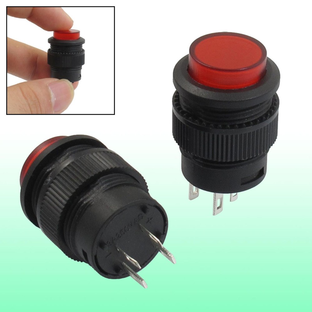 2 Pc 4 Terminals Red LED Lamp Momentary Push Button Switch DC 2V