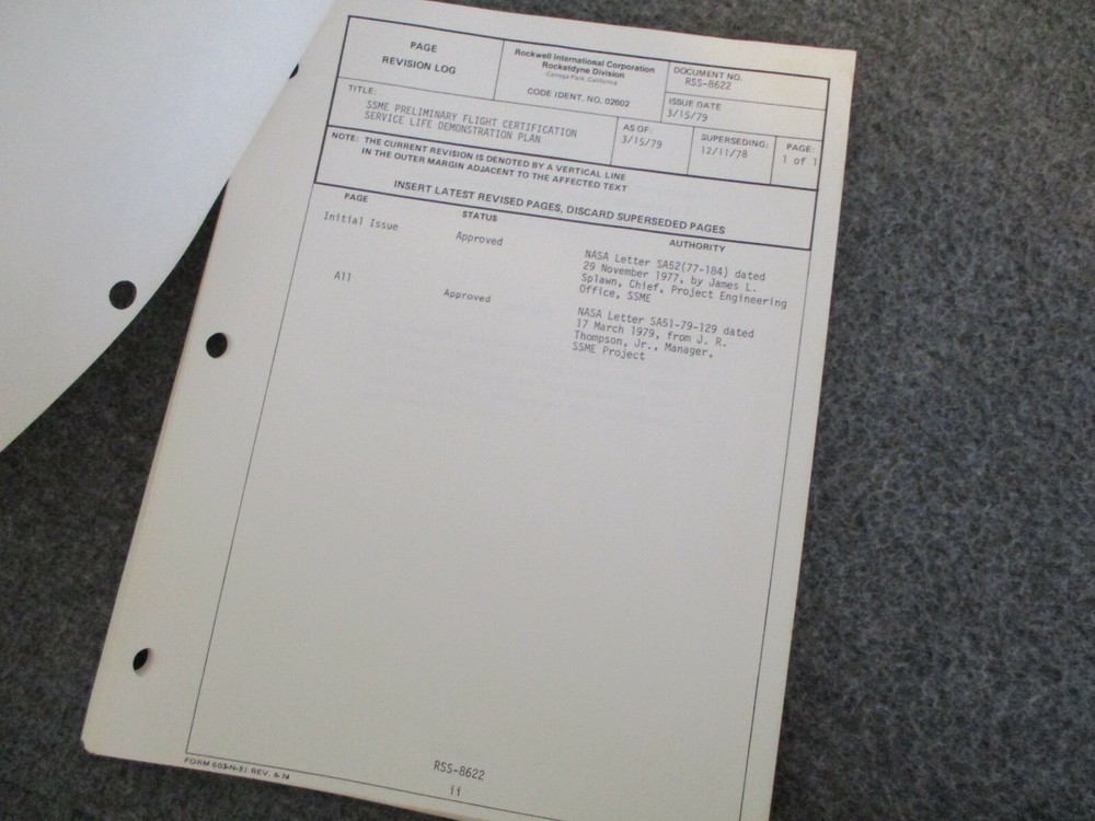 1978-80 NASA MSFC SPACE SHUTTLE PRELIMINARY FLIGHT CERTIFICATION INFO+AWARD CERT