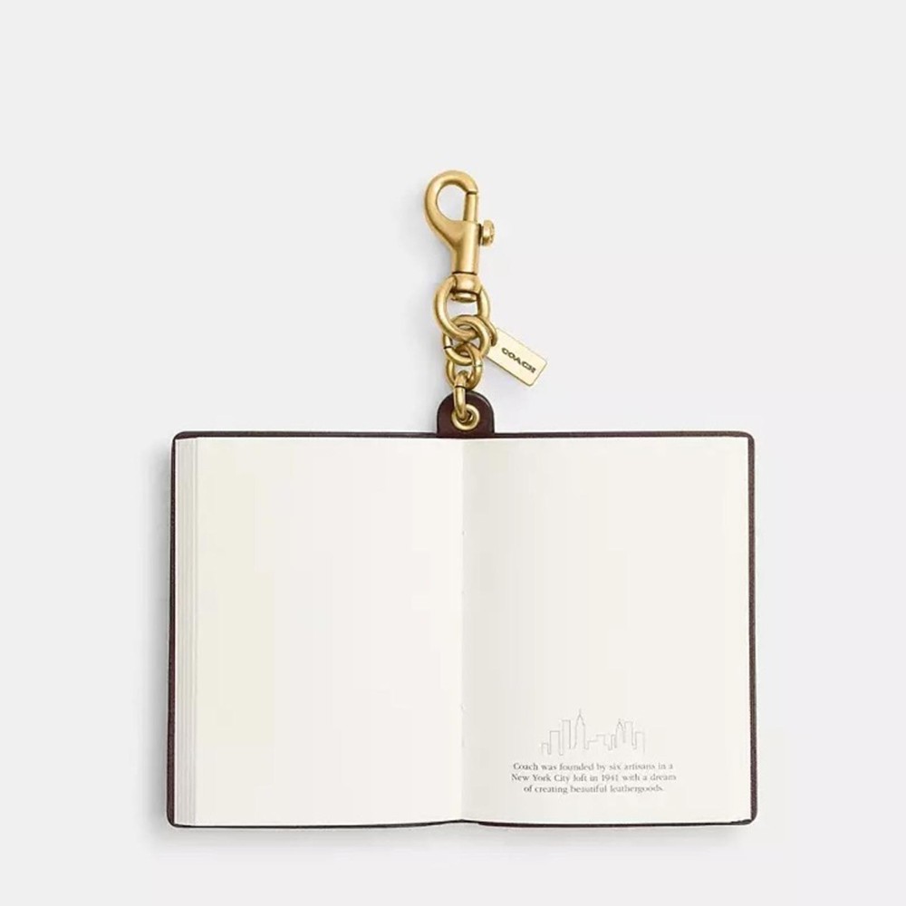 Coach Brown Leather Note Book Bag Charm Keychain