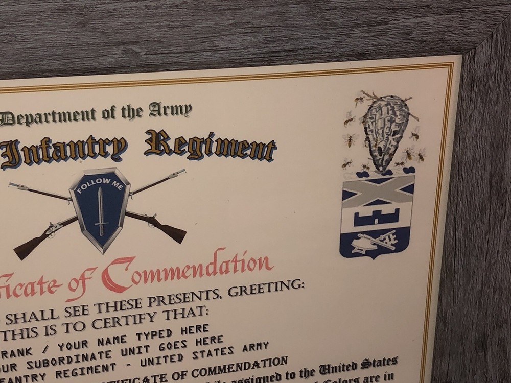 139TH INFANTRY REGIMENT / COMMEMORATIVE - CERTIFICATE OF COMMENDATION