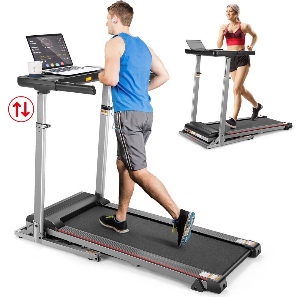2.5HP Folding Treadmill w/Adjustable Desk Soft Drop System, Running Pad Machine