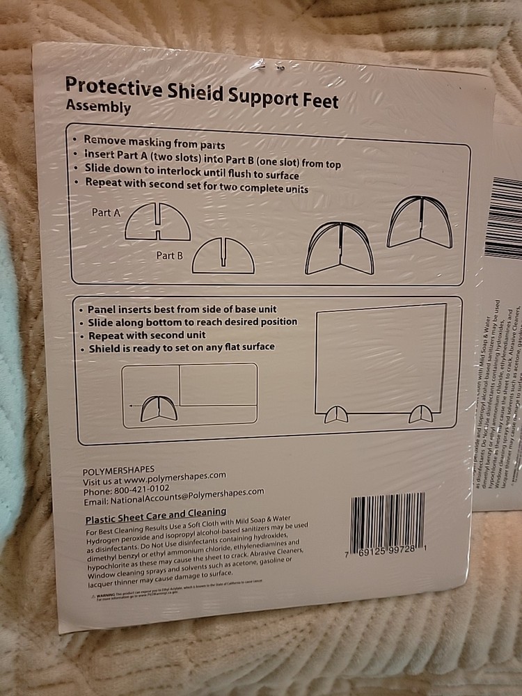 2 Sets Clear Support Feet For 1/4” Panel Protective Shield 2pk Polymer Shapes