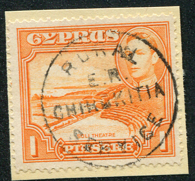 CYPRUS (22913): E.R. CHIROKITIA POSTMARK/KG6 STAMP