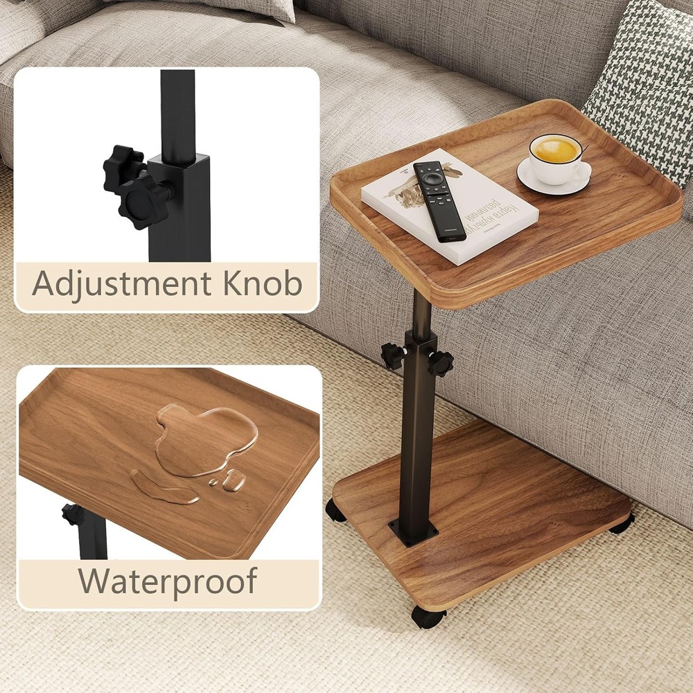 End Table TV Tray Table Adjustable Height Small Spaces 360°Swivel Side Table