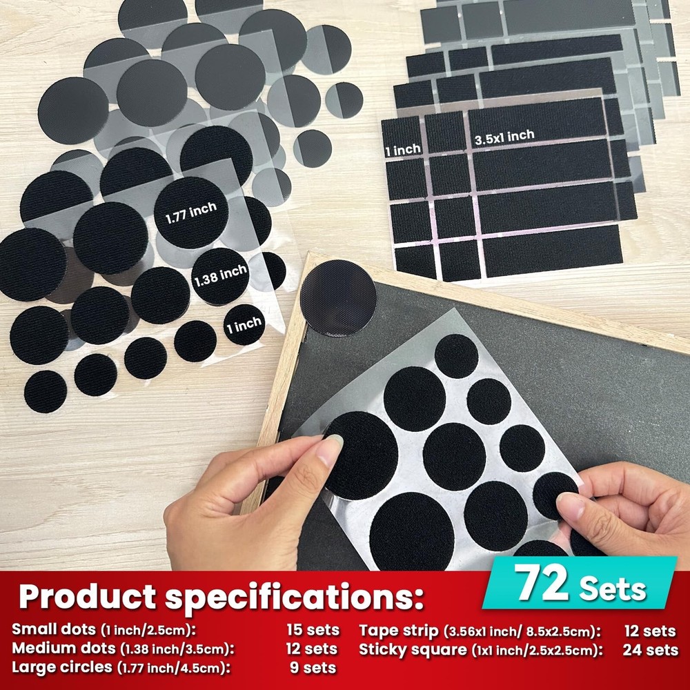 Hook and Loop Strips with Adhesive, and Square Circle, Strong Adhesive Backin...