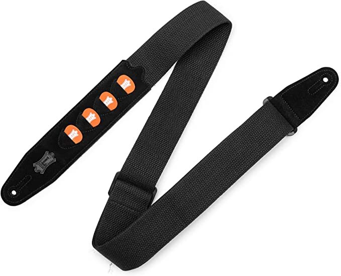 Levy's Leathers Suede Leather Pick Holder Guitar Strap; Black