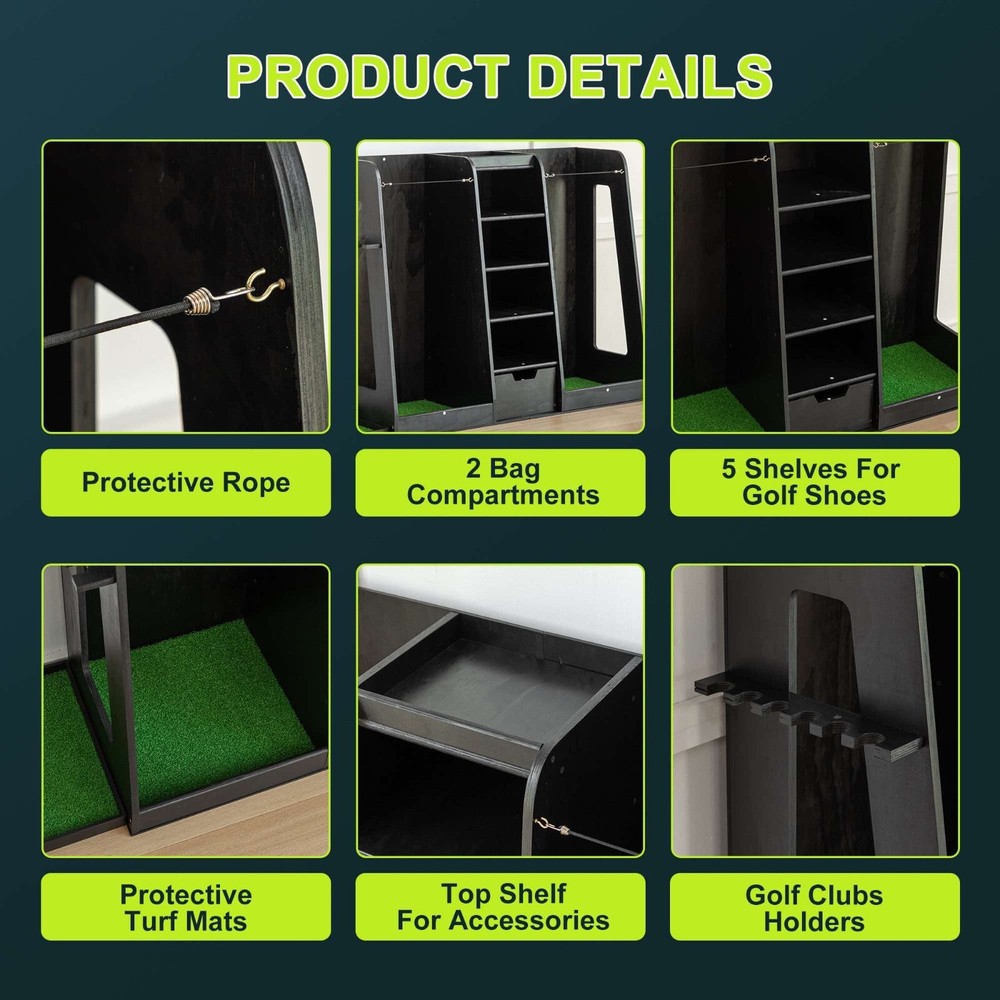 Wooden Golf Bag Organizer and Storage Rack (Black)