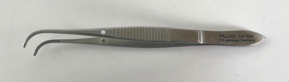 Pilling 181604 Iris Dressing Forceps,3 3/4" Full Curved 1×2 Teeth