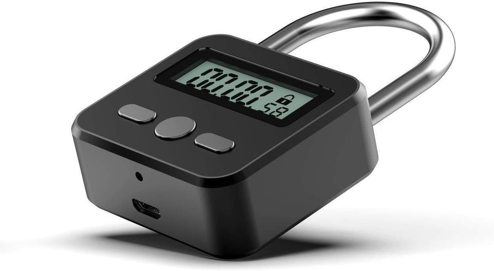 "Metal Timer Lock-Electronic Time Padlock with LCD Display-USB Rechargeable(Blac