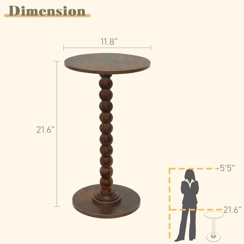 Round Side Table, Small Drink Table for Small Spaces, Modern Accent Brown
