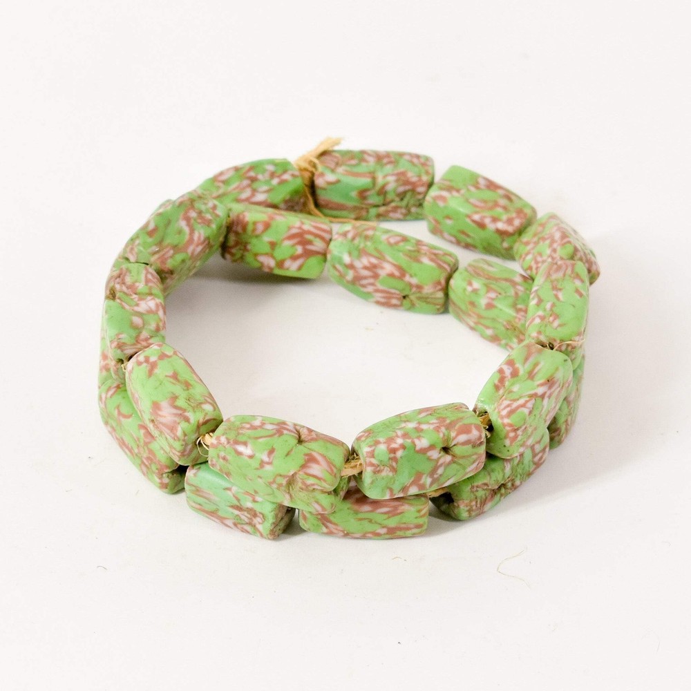 Floral Venetian Rectangular Green Trade Beads