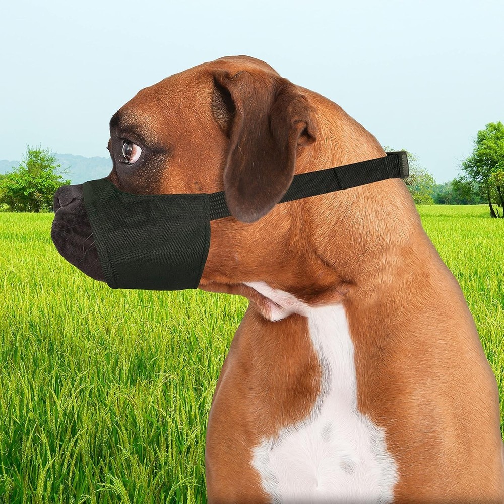 Adjustable Black Dog Muzzle for Medium Breeds - Washable & Breathable Design