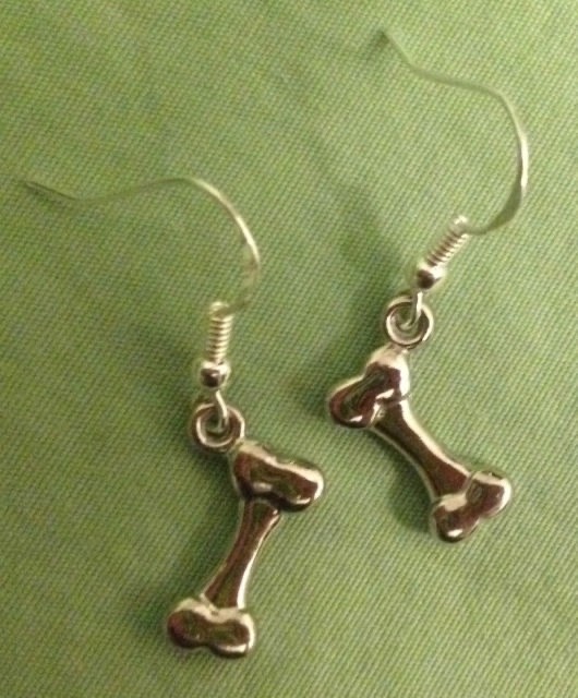 DOG BONE (SOLID) EARRINGS - Pewter with Sterling Silver Ear Wires (or GP) #2