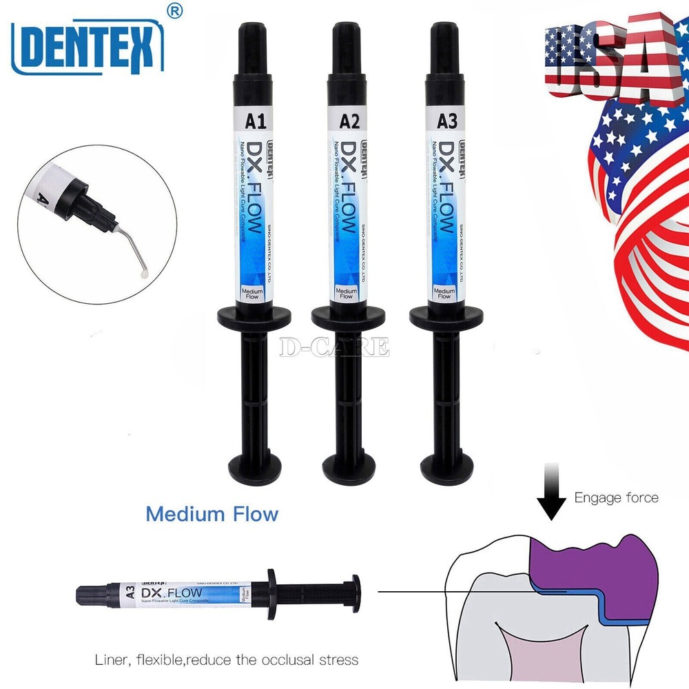 US DENTEX DX.FLOW Dental Flowable Light Cure Composite 3g/Kit Medium Flow