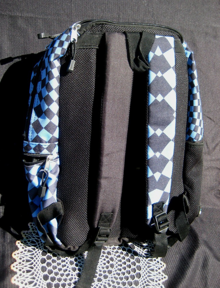 STARPOINT Psychedelic Black & Blue Checkered School BACKPACK Knapsack Book Bag