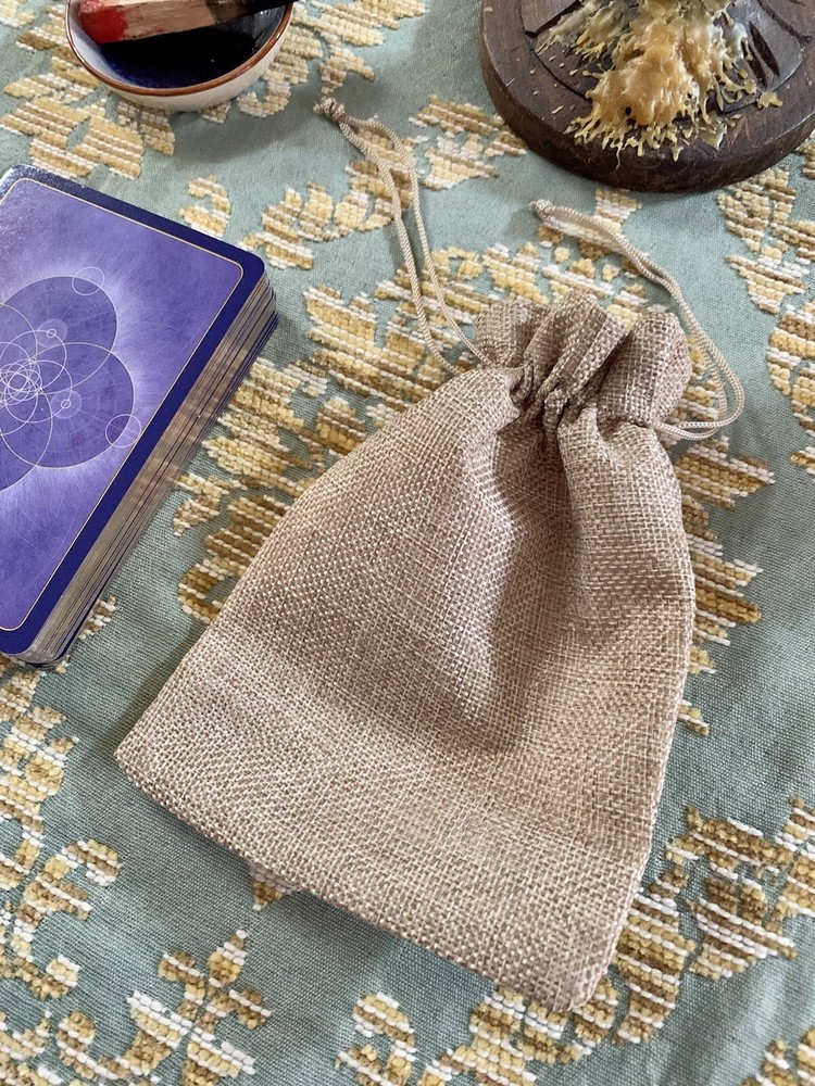 Tarot Card Bag Pouch, Burlap, Rustic Drawstring - 3 Pack