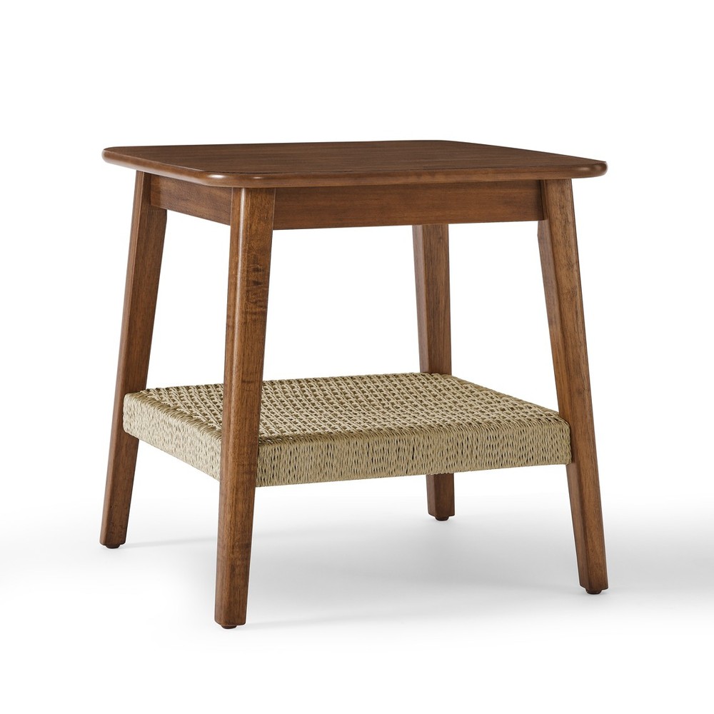 23" Side Table with Woven Shelf with Storage Bedside Tables Small Side Table