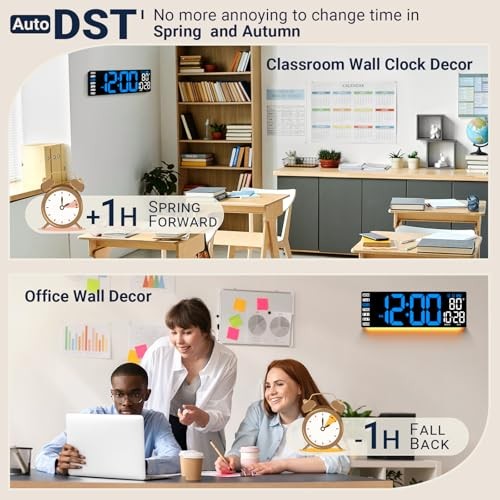 16.5" Large Digital Wall Clock with Remote Control, Auto 16.5 inches Blue