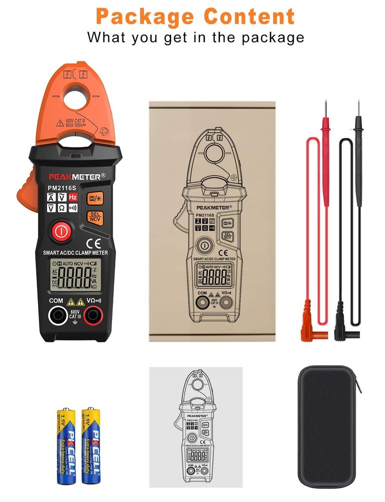Full-Automatic Clamp Meter, TRMS 6000 Counts Multimeter with AC/DC Voltage & ...