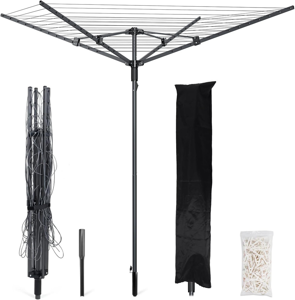 Adjustable Outdoor Rotary Clothes Drying Rack - 12 Lines, 165ft Space