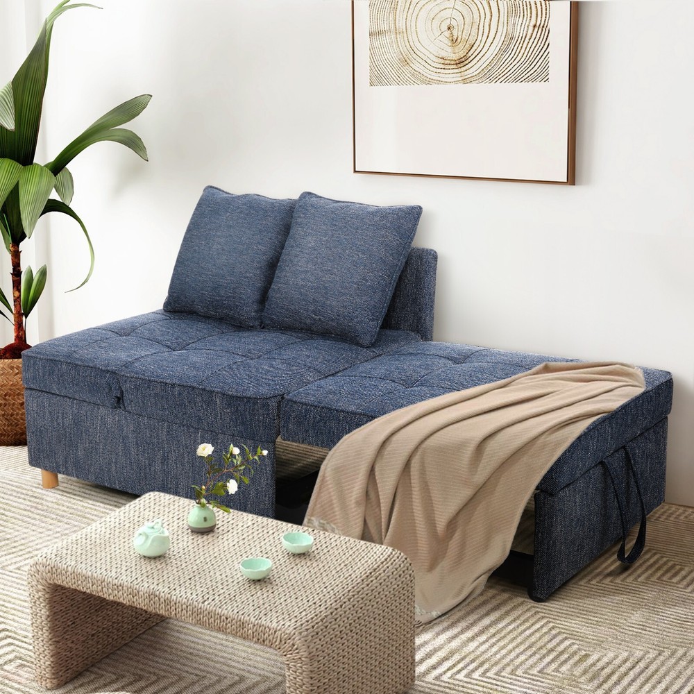 Folding Ottoman Sofa Bed Chair 4-in-1 Sleeper Sofa Adjustable Backrest+2 Pillows