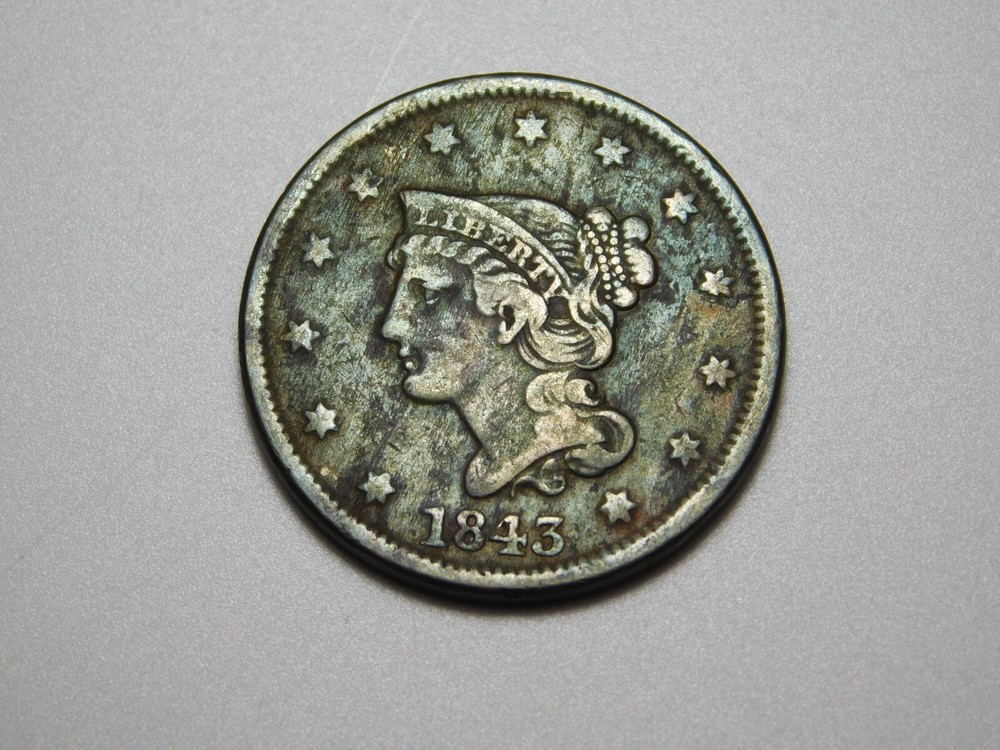 US COINS 1843 BRAIDED HAIR  LARGE CENT