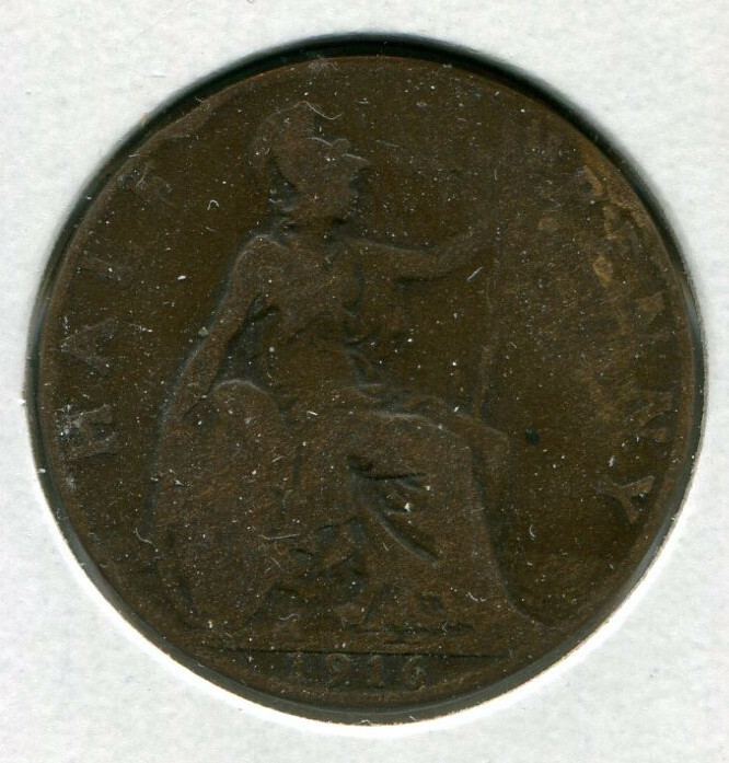 Foreign Coin - Great Britain - Half Penny (½ Penny) - 1916