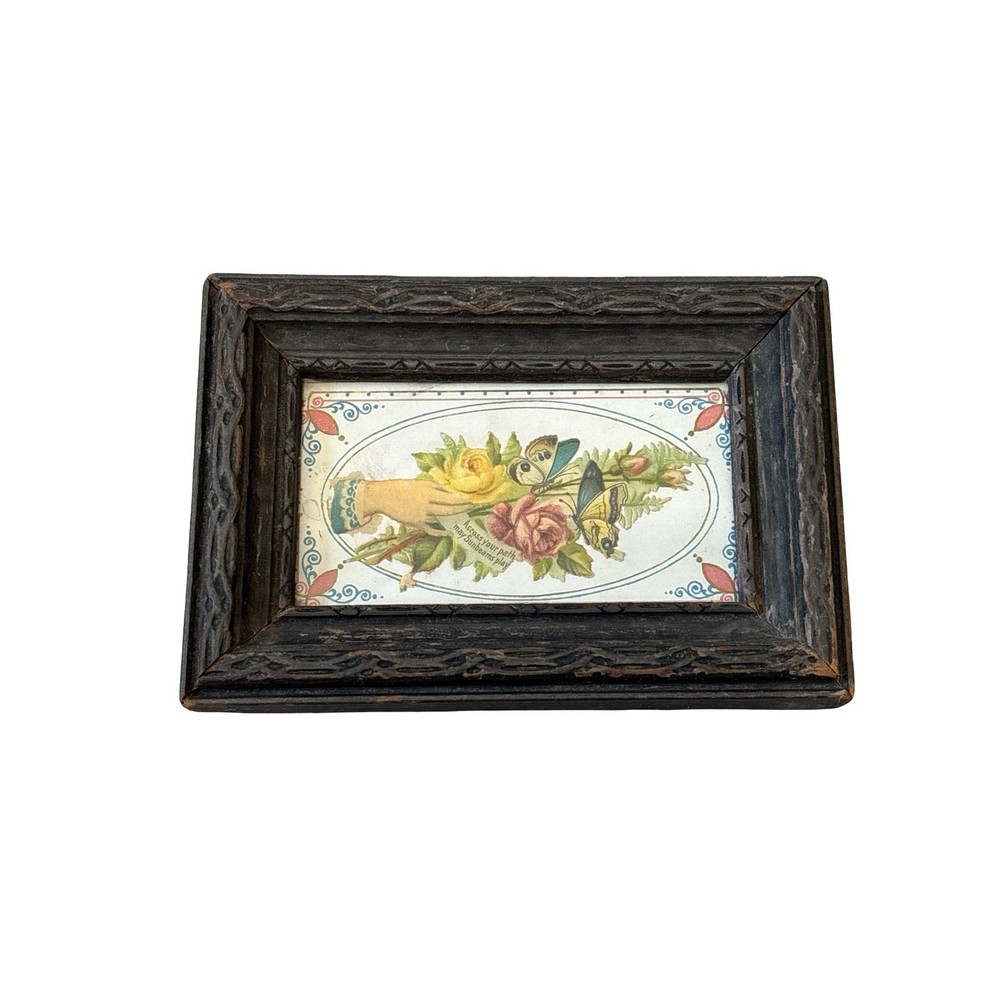 Antique Victorian Hand & Butterfly MiniFramed Lithograph