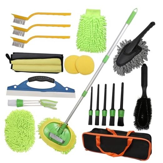 Car Wash Brush Kit - 20-in-1 Car Cleaning Tools with Long Handle, Replacement