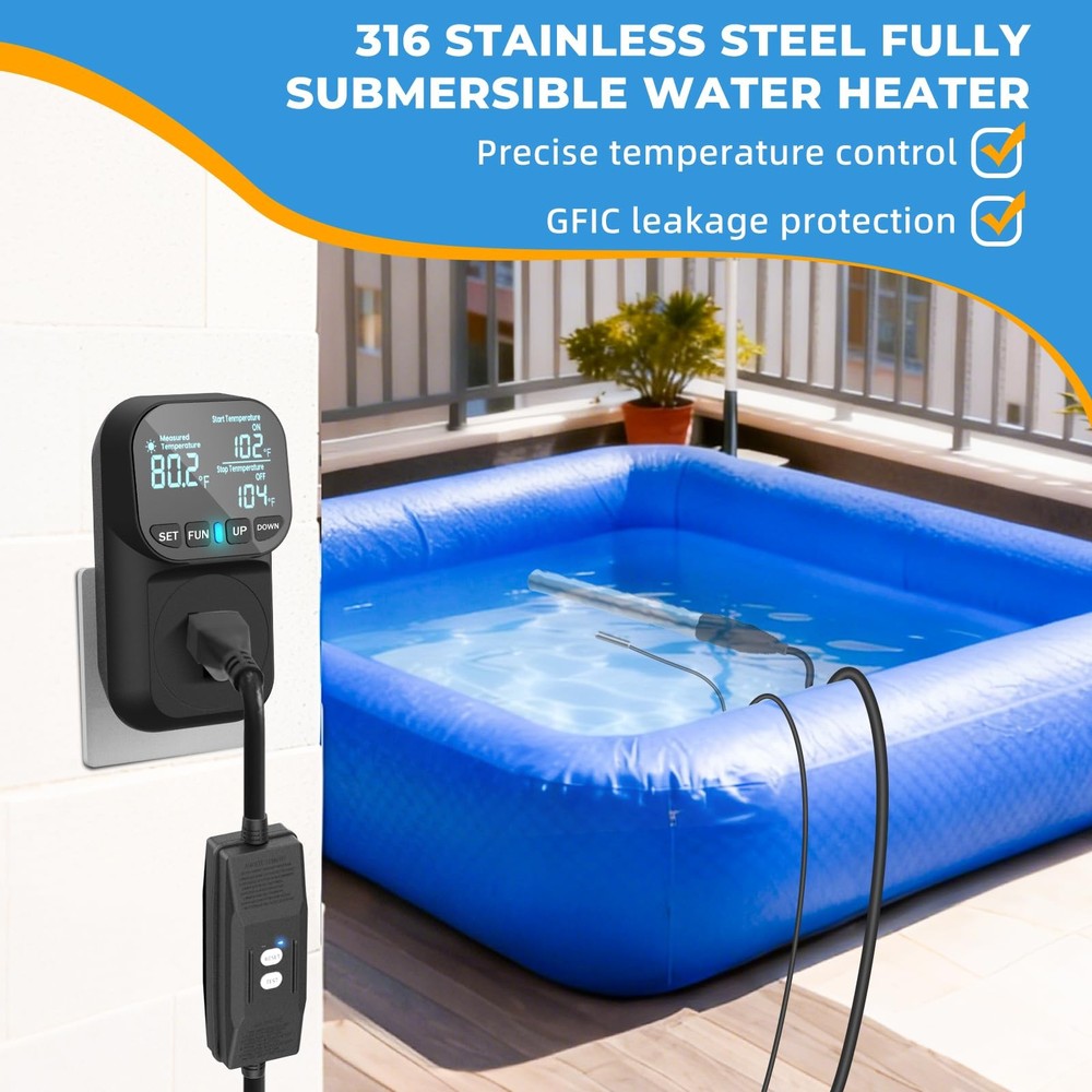 Immersion Water Heater 240V 3000W Portable Electric Heater with Rapid Heating...