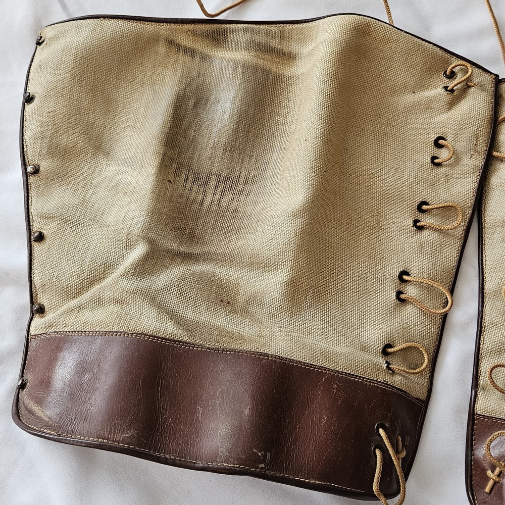 WWI Canvas and Leather Boot Gaiters Spats, Two Pairs