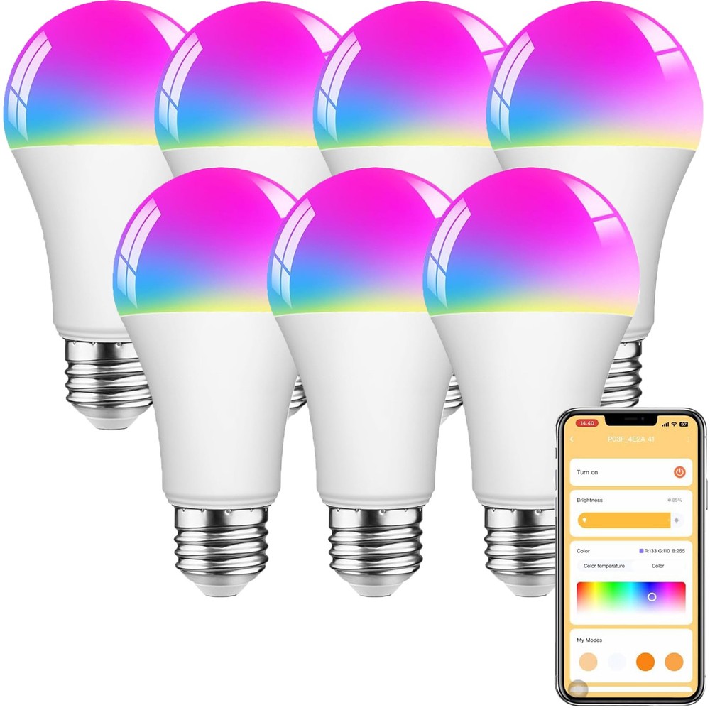 2~8 Pack A21 LED Smart Light Bulbs RGB 9W 15W 1500LM Bluetooth Dimmable E26/E27