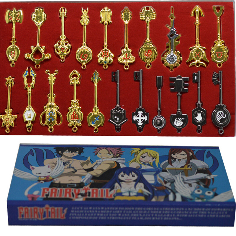 Fairy Tail Lucy Celestial Spirit Keys – 21-Piece Set with Display Box & Keychain