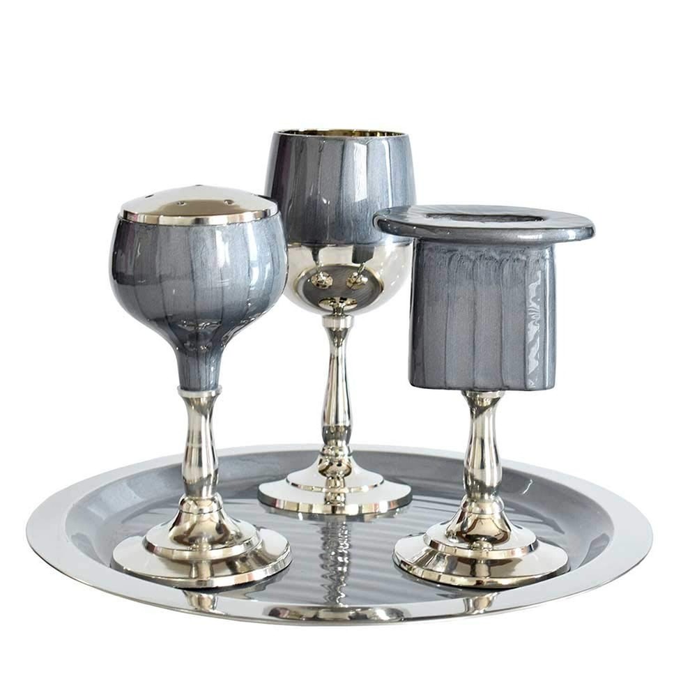 Havdalah Set Metal Covered with Enamel - Slate Blue/Grey - Includes Matching ...
