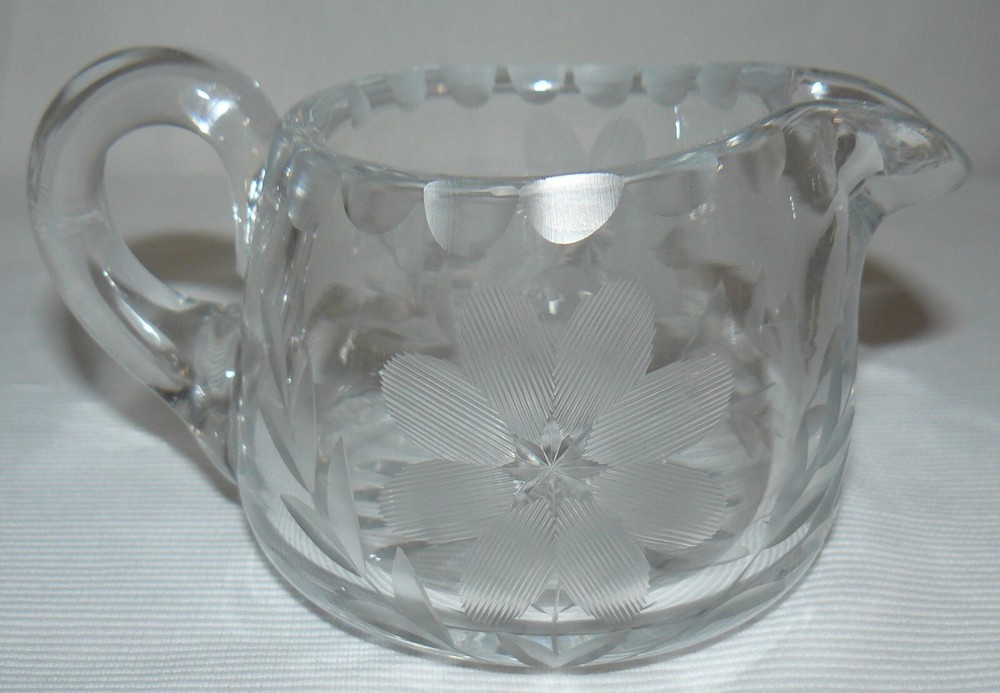Thick Glass Cream & Sugar Bowls Flower Star Pattern 3"