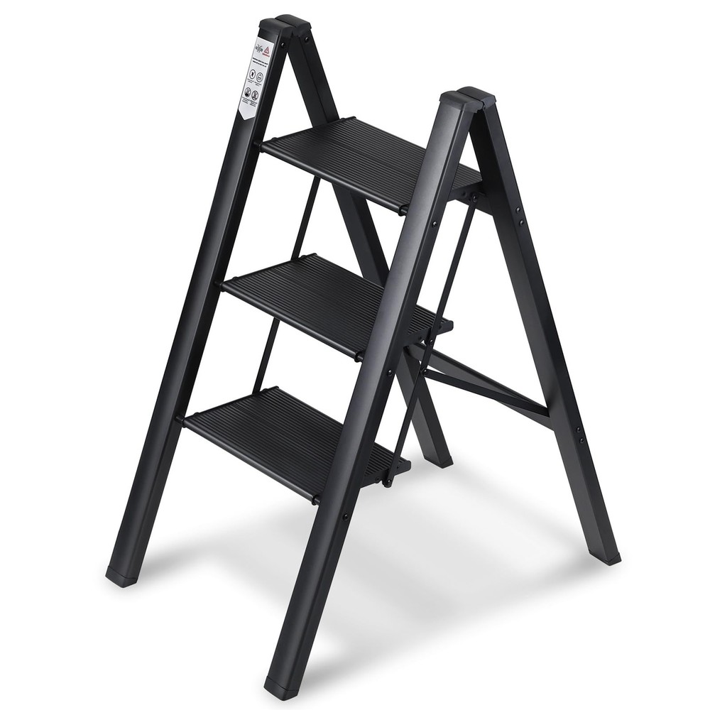 Miscoos 3 Step Aluminum Ladder, Foldable, Wide Pedal, 330lb Capacity