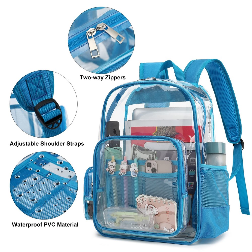 Heavy Duty Clear Backpack School Backpack, PVC Transparent Backpacks See Thro...