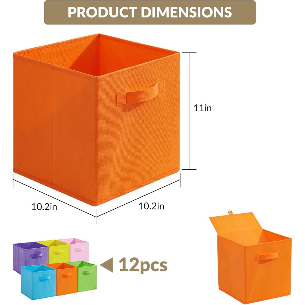 Non-Woven Foldable Storage Bins with Handles, 12-Pack Organizer Set for Home