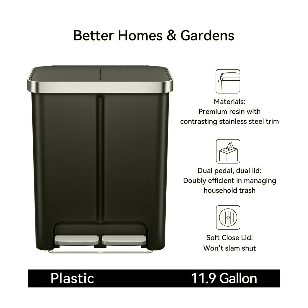 Kitchen Recycle Trash Can, 16 Gallon Plastic Dual Compartment Step Garbage Bin