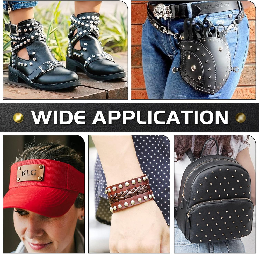 480 Pack Leather Rivets, Brass Rivets for Fabric, Leather Rivet Kit, Double Cap