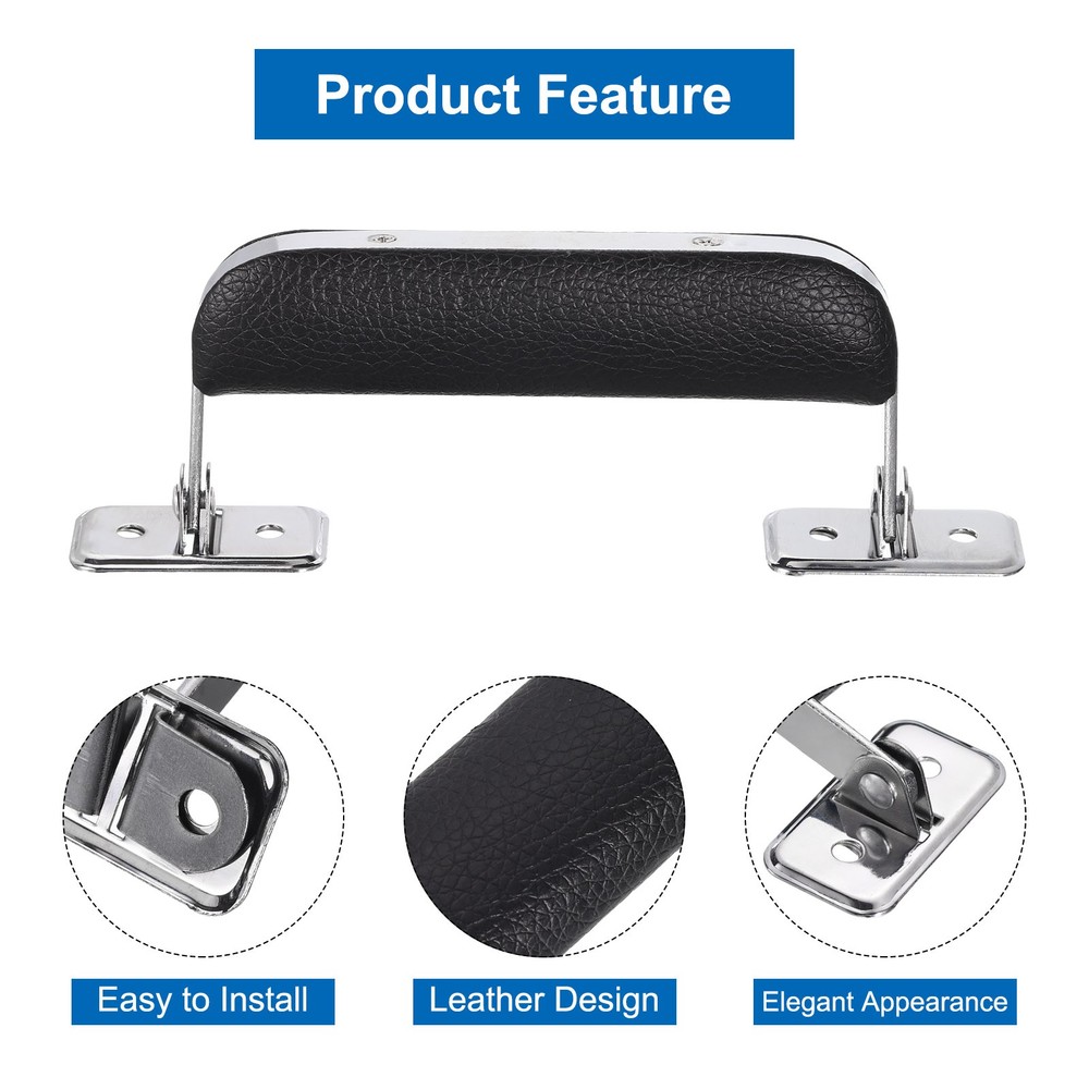 2Pcs Leather Handle Metal Luggage Handle Suitcase Replacement Strap Black