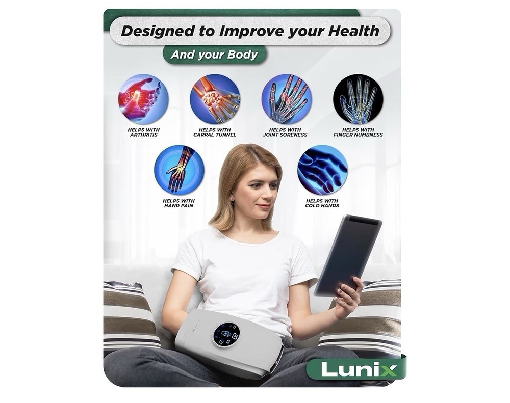 Lunix LX7 Electric Hand Massager with Compression & Touchscreen for Arthritis RD