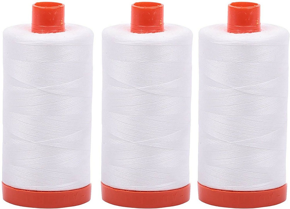 3-PACK - Aurifil 50WT - Natural White, Solid - Mako Cotton Thread - 1422Yds E...