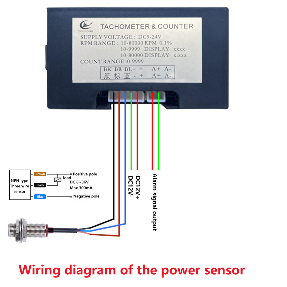 DC 9-24V 4-digit 0.56" Digital Tachometer Sensor Motor Tachometer Meter