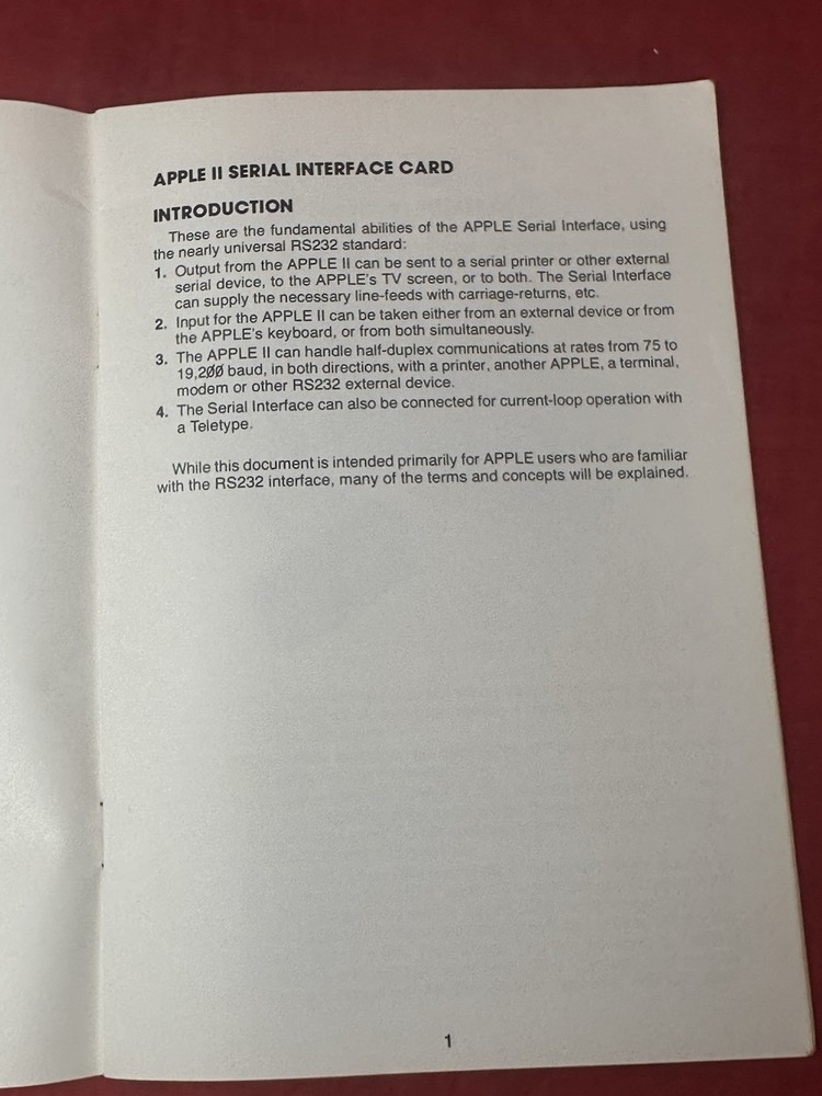 1979 Apple II Serial Interface Card Installation & Operating Manual