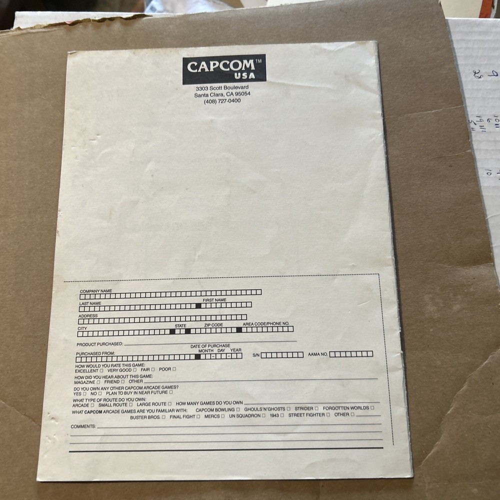 Original Magic Sword Capcom Arcade Video Game owners manual