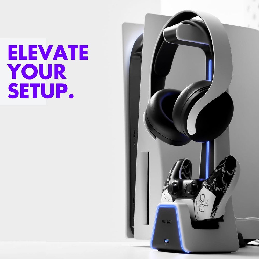 Tilted Nation Gaming Headset and Controller Stand | Premium PS5 White