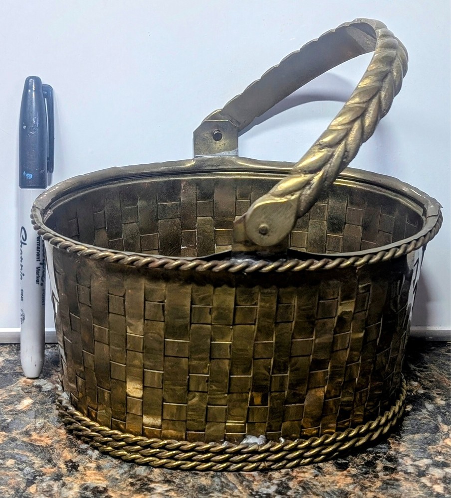 Vintage Oval-Shaped Brass Woven Basket